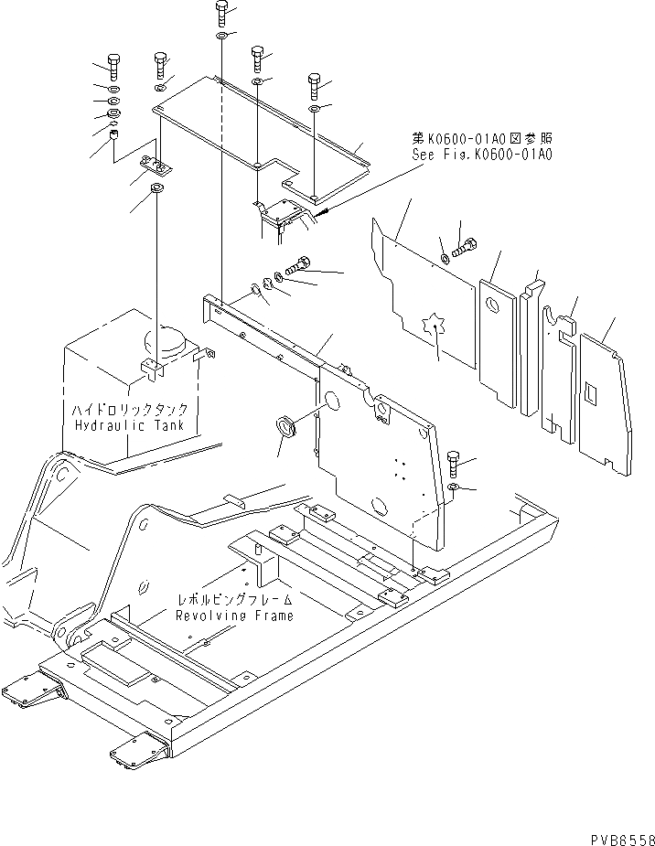 Схема запчастей Komatsu PC150-5 - ЗАДН. БОКОВ. КРЫШКА (С F.O.P.S.)(№79-) ЧАСТИ КОРПУСА