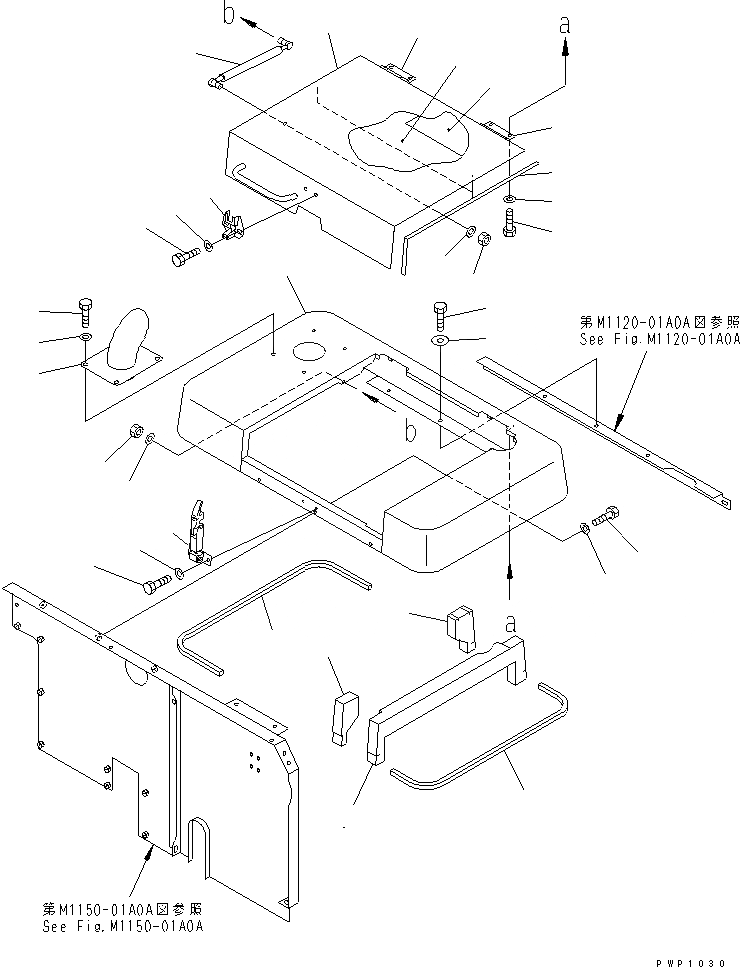 Схема запчастей Komatsu PC150-6K - КАПОТ(№K8-) ЧАСТИ КОРПУСА