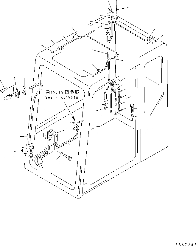 Схема запчастей Komatsu PC150HD-5K - КАБИНА (ОМЫВАТЕЛЬ СТЕКЛА И ЭЛЕКТР. SYS.) (ДЛЯ PDI)(/)(№K7-) ЧАСТИ КОРПУСА