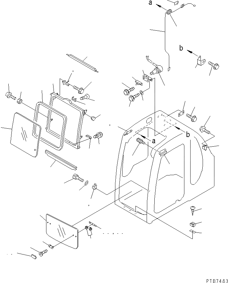 Схема запчастей Komatsu PC150LGP-6K - КАБИНА (ПЕРЕДН. ОКНА) КАБИНА ОПЕРАТОРА И СИСТЕМА УПРАВЛЕНИЯ
