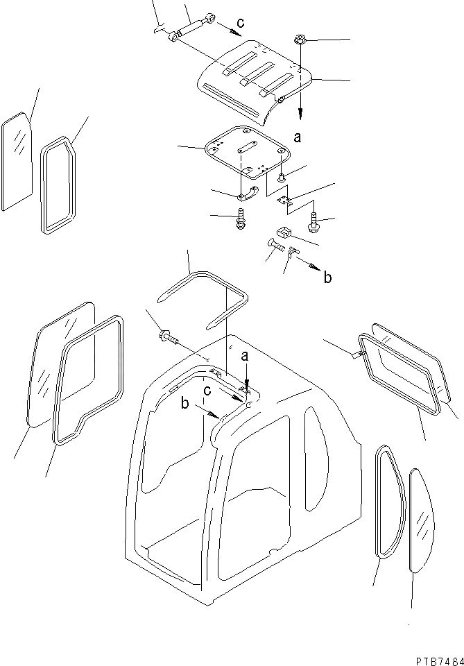 Схема запчастей Komatsu PC150LGP-6K - КАБИНА (ОКНА И ВЕНТИЛЯТОР В КРЫШЕ) КАБИНА ОПЕРАТОРА И СИСТЕМА УПРАВЛЕНИЯ