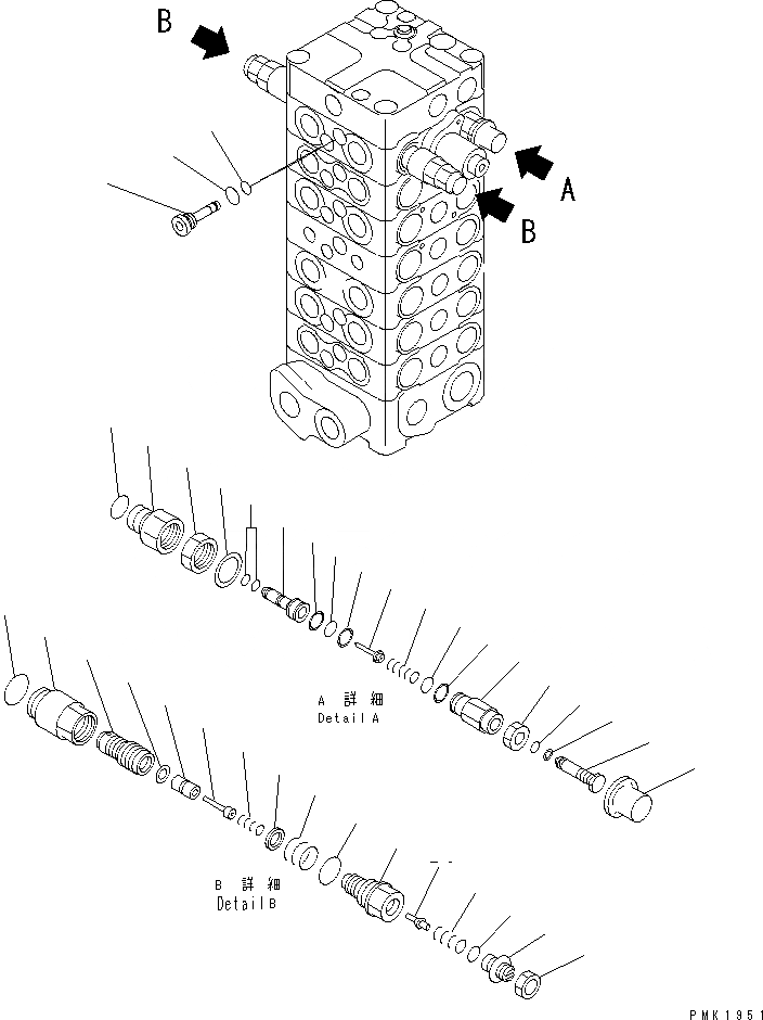 Схема запчастей Komatsu PC150LGP-6K - ОСНОВН. КЛАПАН (7-КЛАПАН) (/) ОСНОВН. КОМПОНЕНТЫ И РЕМКОМПЛЕКТЫ