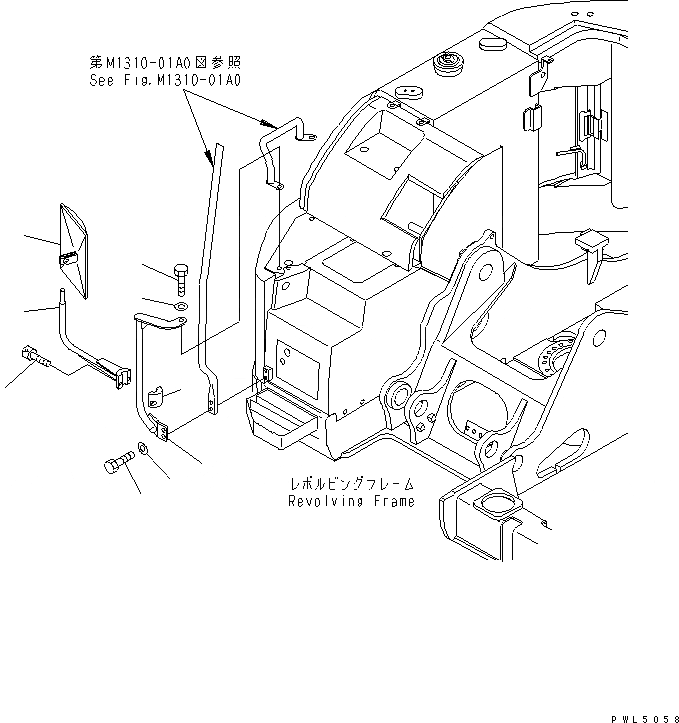 Схема запчастей Komatsu PC158USLC-2 - ЗЕРКАЛА ЗАДН. ВИДАПРАВ. ЧАСТИ КОРПУСА