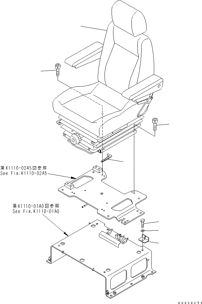 Схема запчастей Komatsu PC158US-2 - СИДЕНЬЕ ОПЕРАТОРА (ПОДВЕСКА)(№-) КАБИНА ОПЕРАТОРА И СИСТЕМА УПРАВЛЕНИЯ