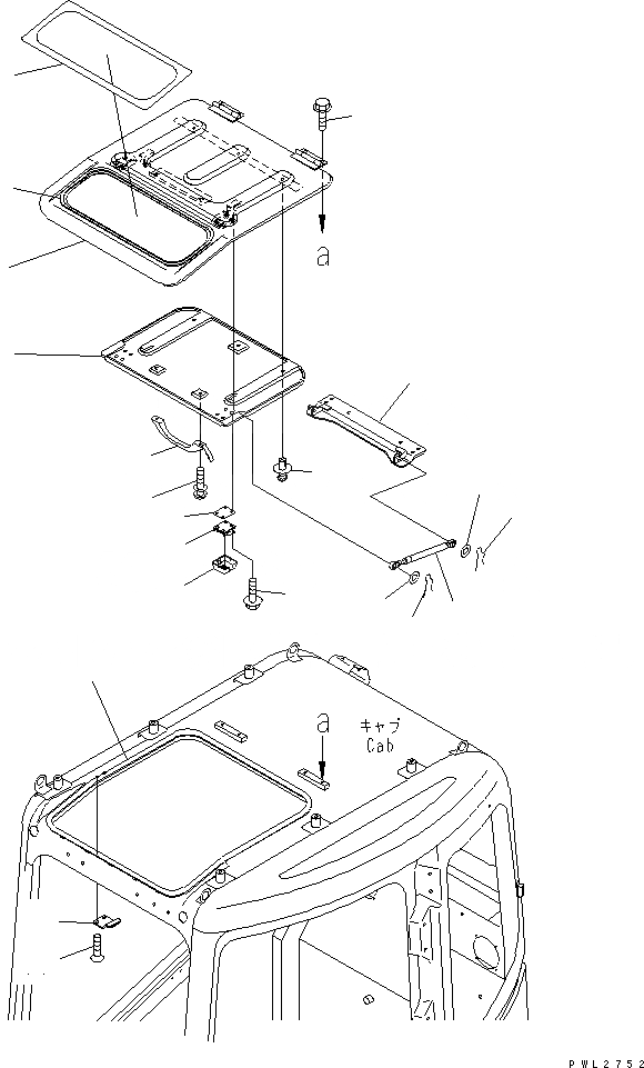 Схема запчастей Komatsu PC158US-2 - КАБИНА (ОКНО В КРЫШЕ) ОСНОВН. КОМПОНЕНТЫ И РЕМКОМПЛЕКТЫ