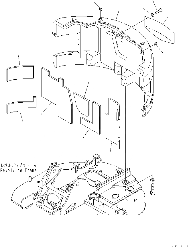 Схема запчастей Komatsu PC158US-2 - ПРОТИВОВЕС (YELНИЗ.)(№-7) ЧАСТИ КОРПУСА