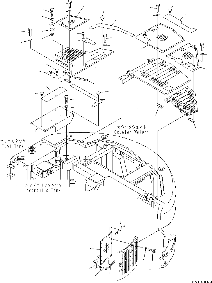 Схема запчастей Komatsu PC158US-2 - КРЫШКАВЕРХН. (SOMOKU) ЧАСТИ КОРПУСА