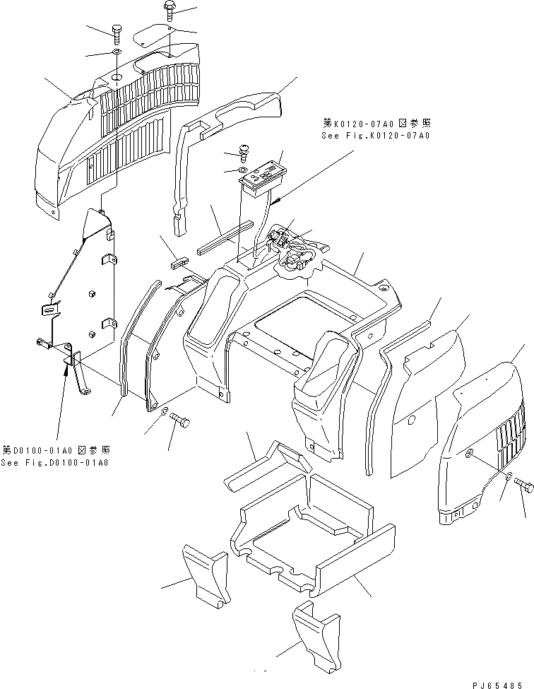 Схема запчастей Komatsu PC15MR-1 - КАПОТ (ПЕРЕДН. И БОКОВ. КРЫШКА) ЧАСТИ КОРПУСА