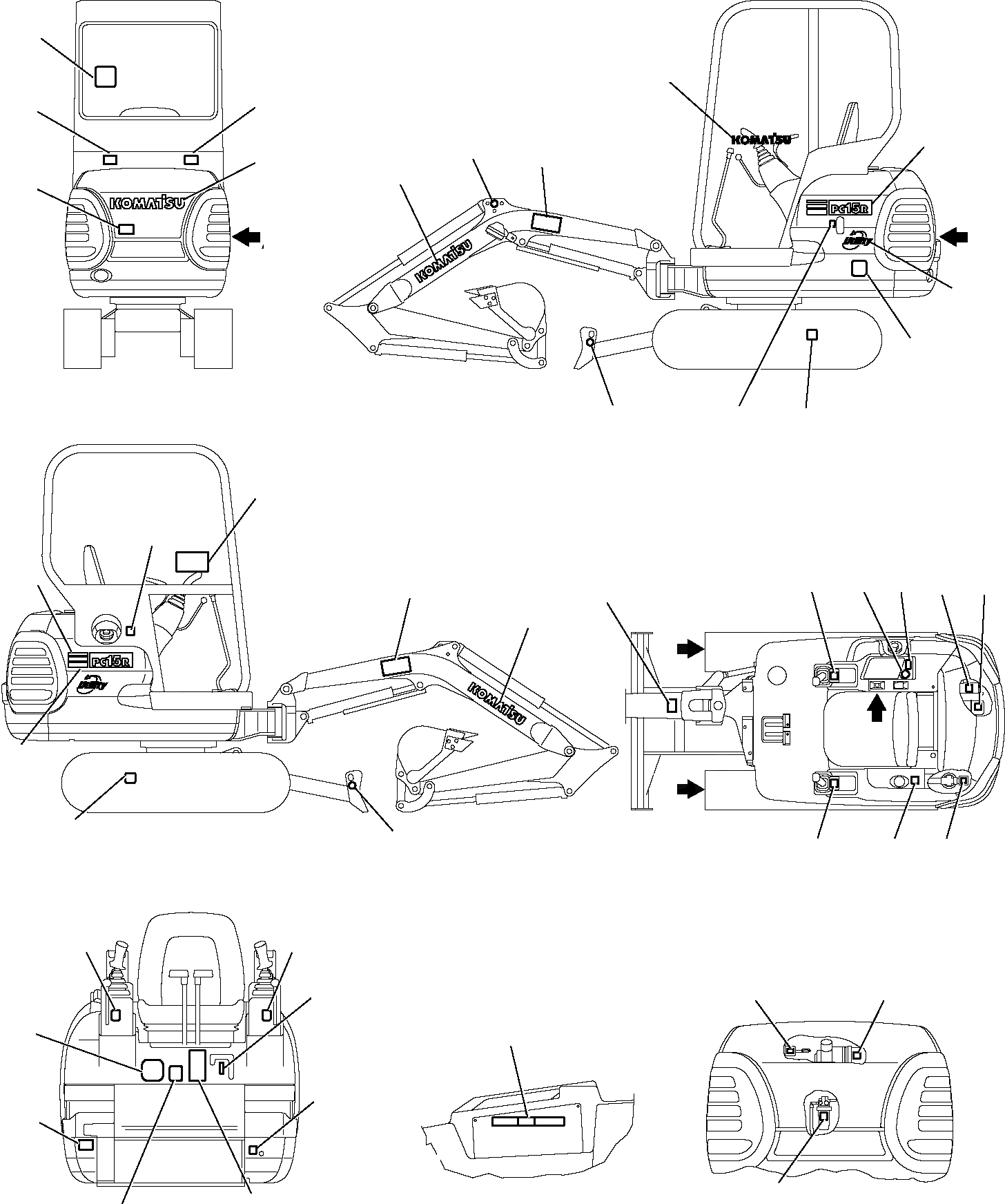 Схема запчастей Komatsu PC15R-8 - МАРКИРОВКА (КАБИНА) (СТАНДАРТН.) МАРКИРОВКА