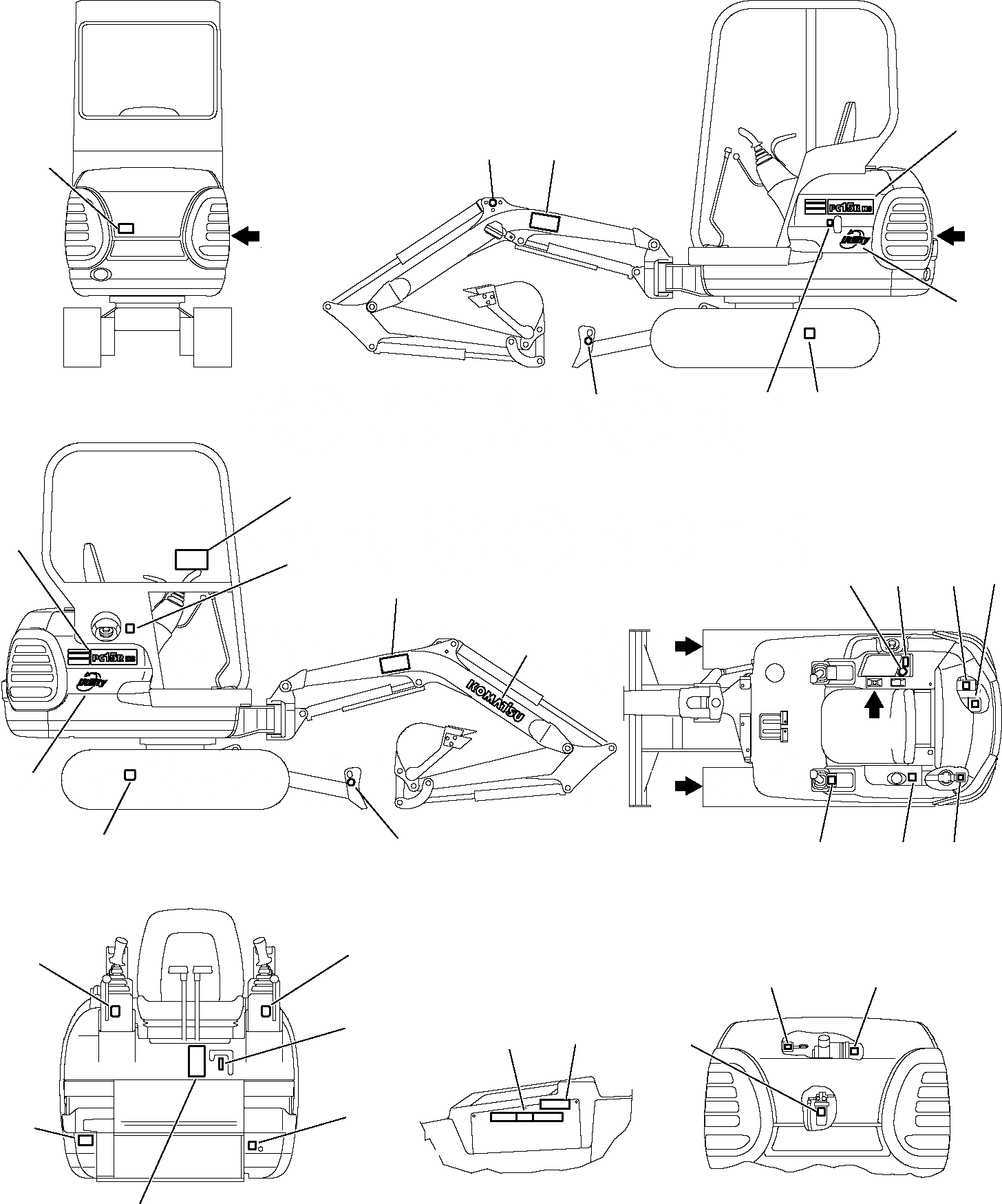 Схема запчастей Komatsu PC15R-8 - МАРКИРОВКА (КАБИНА) (РЕГУЛЯТОР НИЖН.CARRIAGE) МАРКИРОВКА