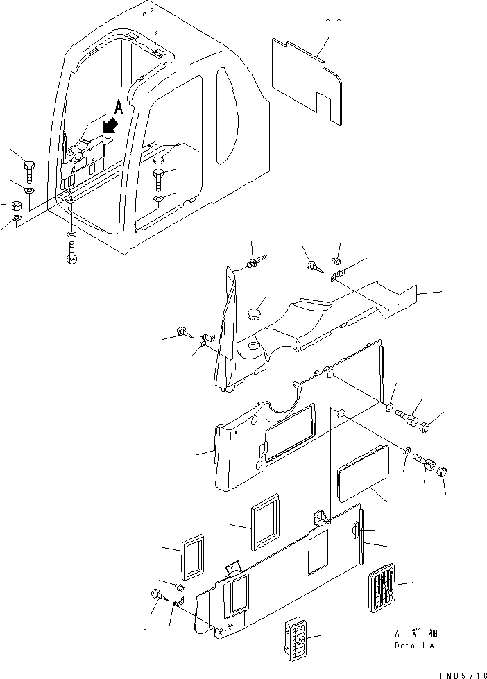 Схема запчастей Komatsu PC160-6K - КАБИНА (КРЫШКА ПАНЕЛИ) КАБИНА ОПЕРАТОРА И СИСТЕМА УПРАВЛЕНИЯ