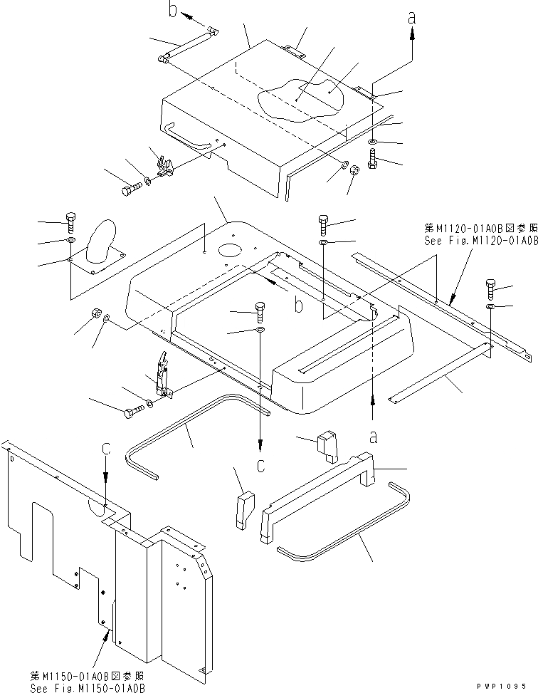 Схема запчастей Komatsu PC160-6K - КАПОТ(№K9-) ЧАСТИ КОРПУСА