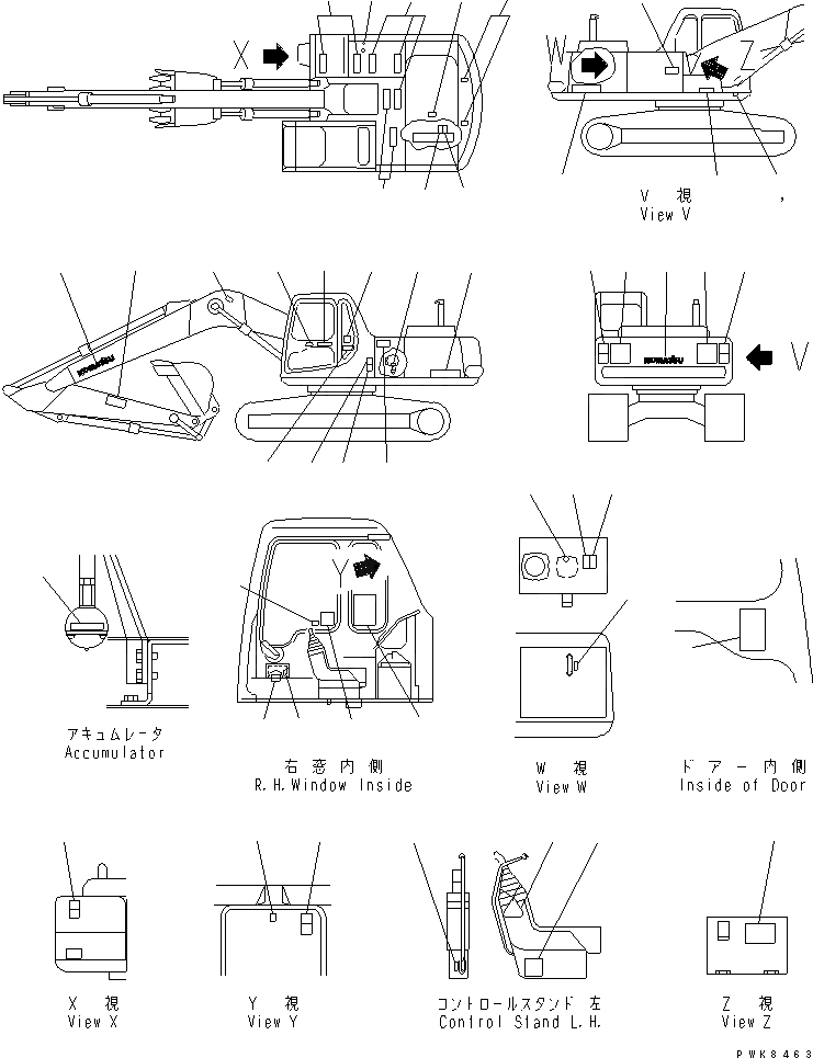 Схема запчастей Komatsu PC160-6K - ТАБЛИЧКИ (АНГЛ.)(№K-K999) МАРКИРОВКА