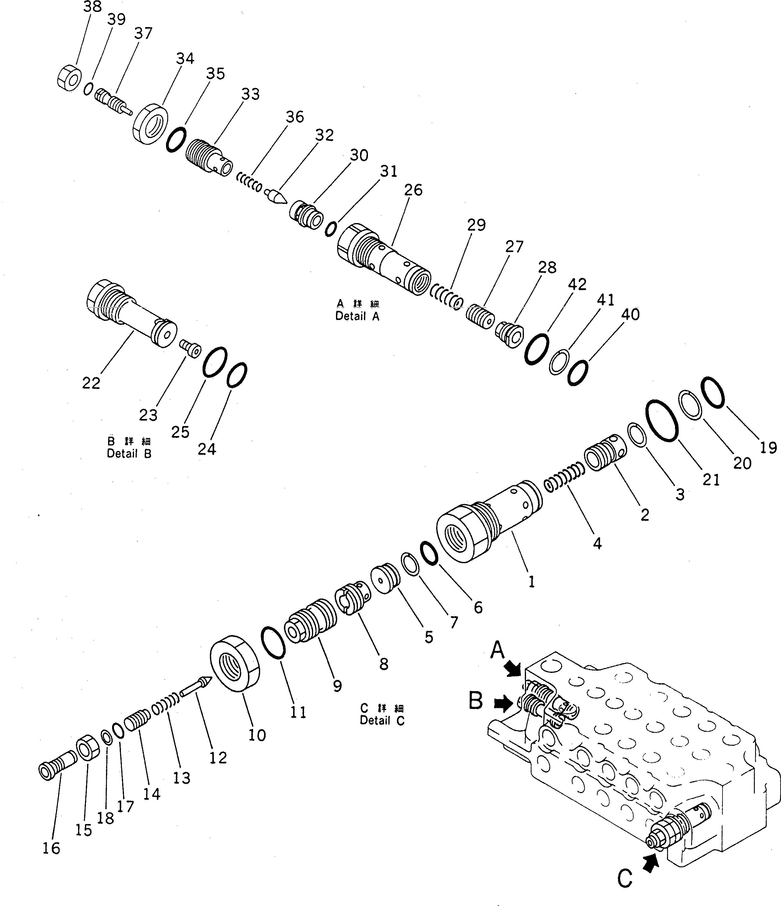 Схема запчастей Komatsu PC1600-1 - ОСНОВН. КЛАПАН (/) (4-Х СЕКЦИОНН.) (ПРАВ.) ОСНОВН. КОМПОНЕНТЫ И РЕМКОМПЛЕКТЫ