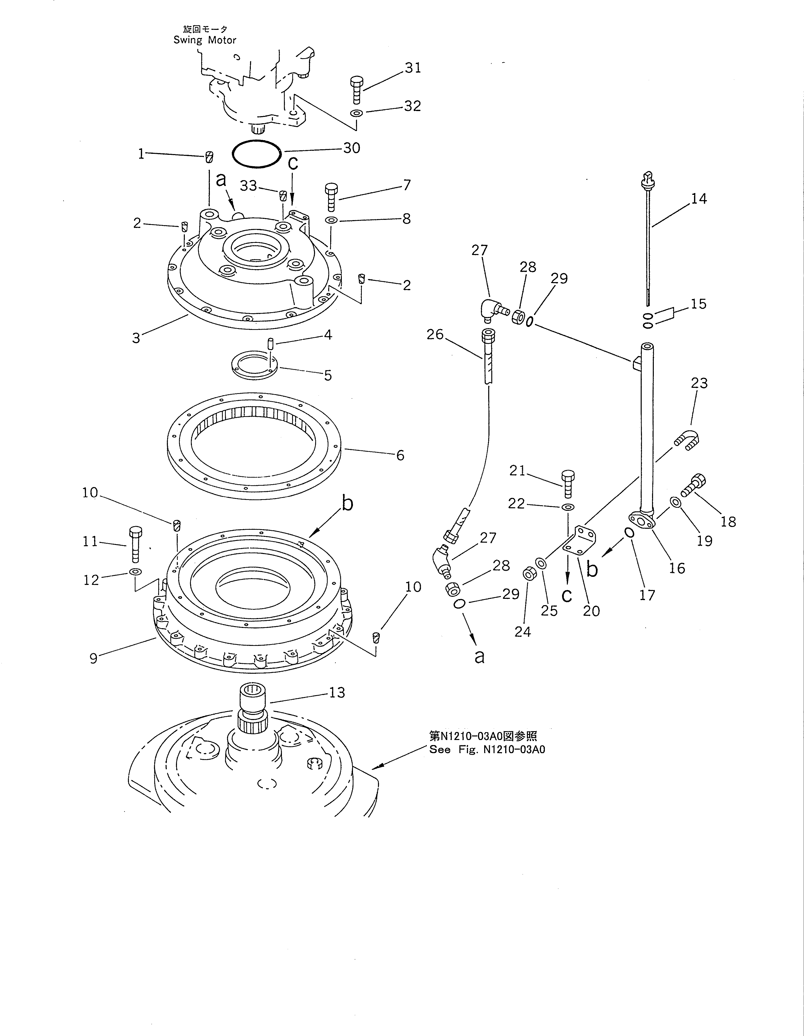 Схема запчастей Komatsu PC1600-1-A - МЕХАНИЗМ ПОВОРОТА¤ ЗАДН. (/)(№-) ПОВОРОТН. КРУГ И КОМПОНЕНТЫ