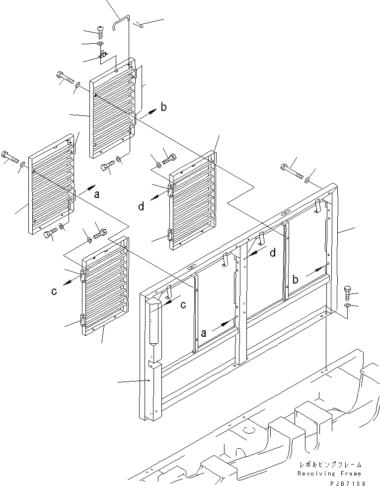 Схема запчастей Komatsu PC1600-1 - ПРАВ. КРЫШКА(РЕШЕТКА РАДИАТОРА)(№8-) ЧАСТИ КОРПУСА