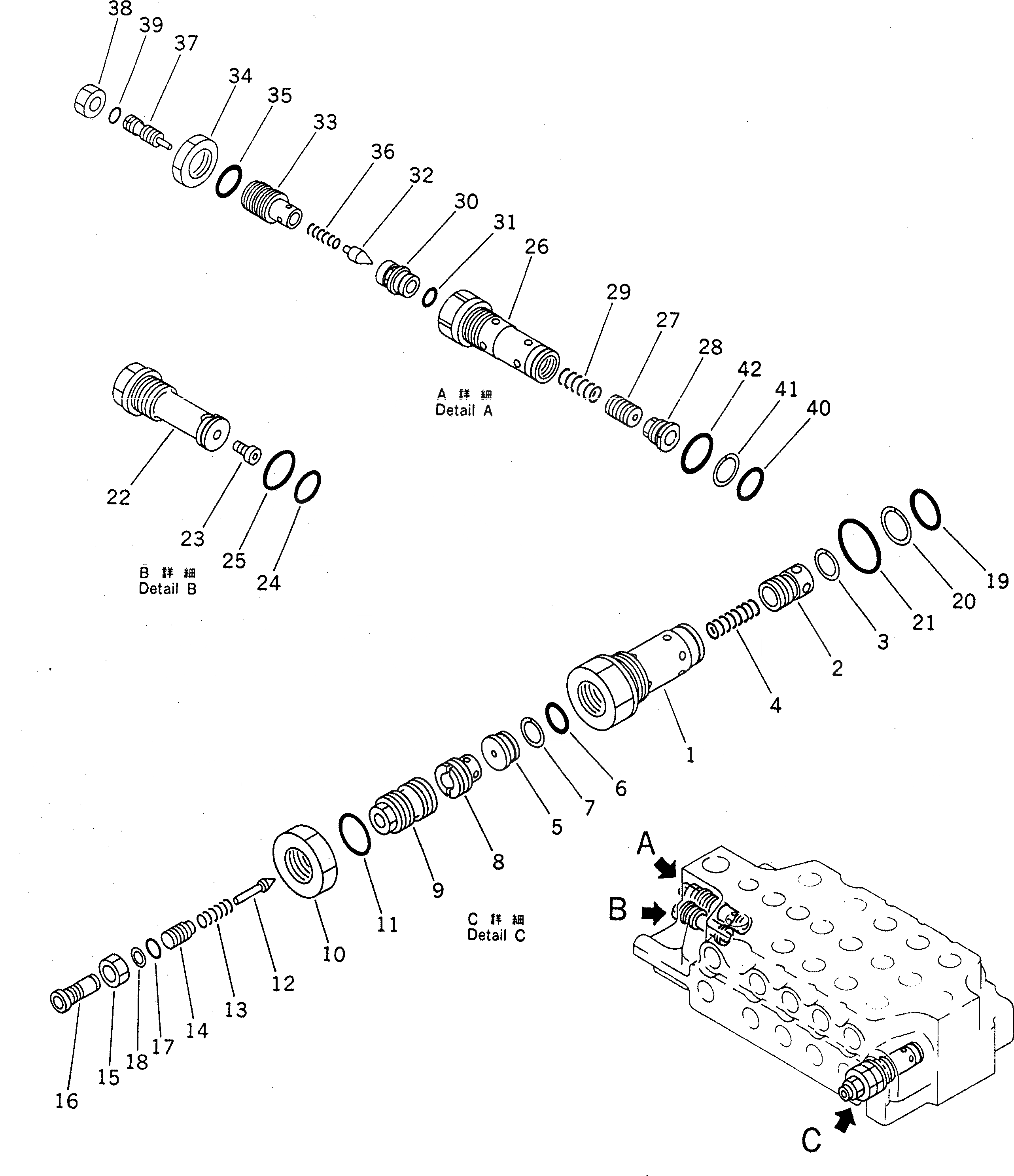 Схема запчастей Komatsu PC1600SP-1 - ОСНОВН. КЛАПАН (/) (5-СЕКЦИОНН.) ОСНОВН. КОМПОНЕНТЫ И РЕМКОМПЛЕКТЫ