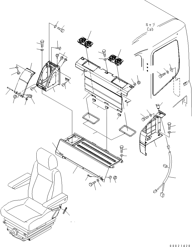 Схема запчастей Komatsu PC160LC-7E0 - ЗАДН. ЧАСТЬ КОРПУСА СИДЕНЬЯ (С КОНДИЦИОНЕРОМ) (НАПРЯЖ. 12В) КАБИНА ОПЕРАТОРА И СИСТЕМА УПРАВЛЕНИЯ