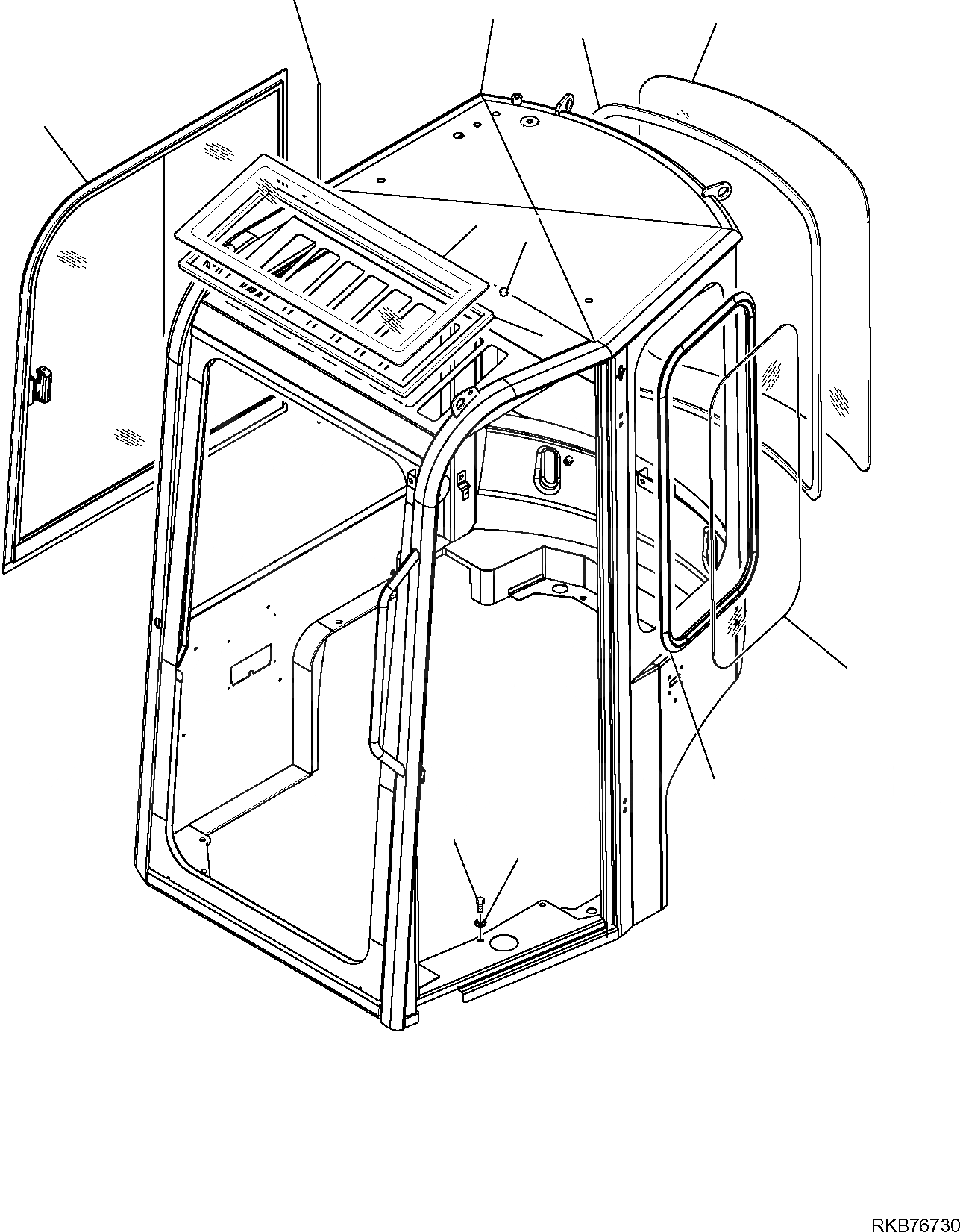 Схема запчастей Komatsu PC16R-3 - КАБИНА (/) ЧАСТИ КОРПУСА И КАБИНА