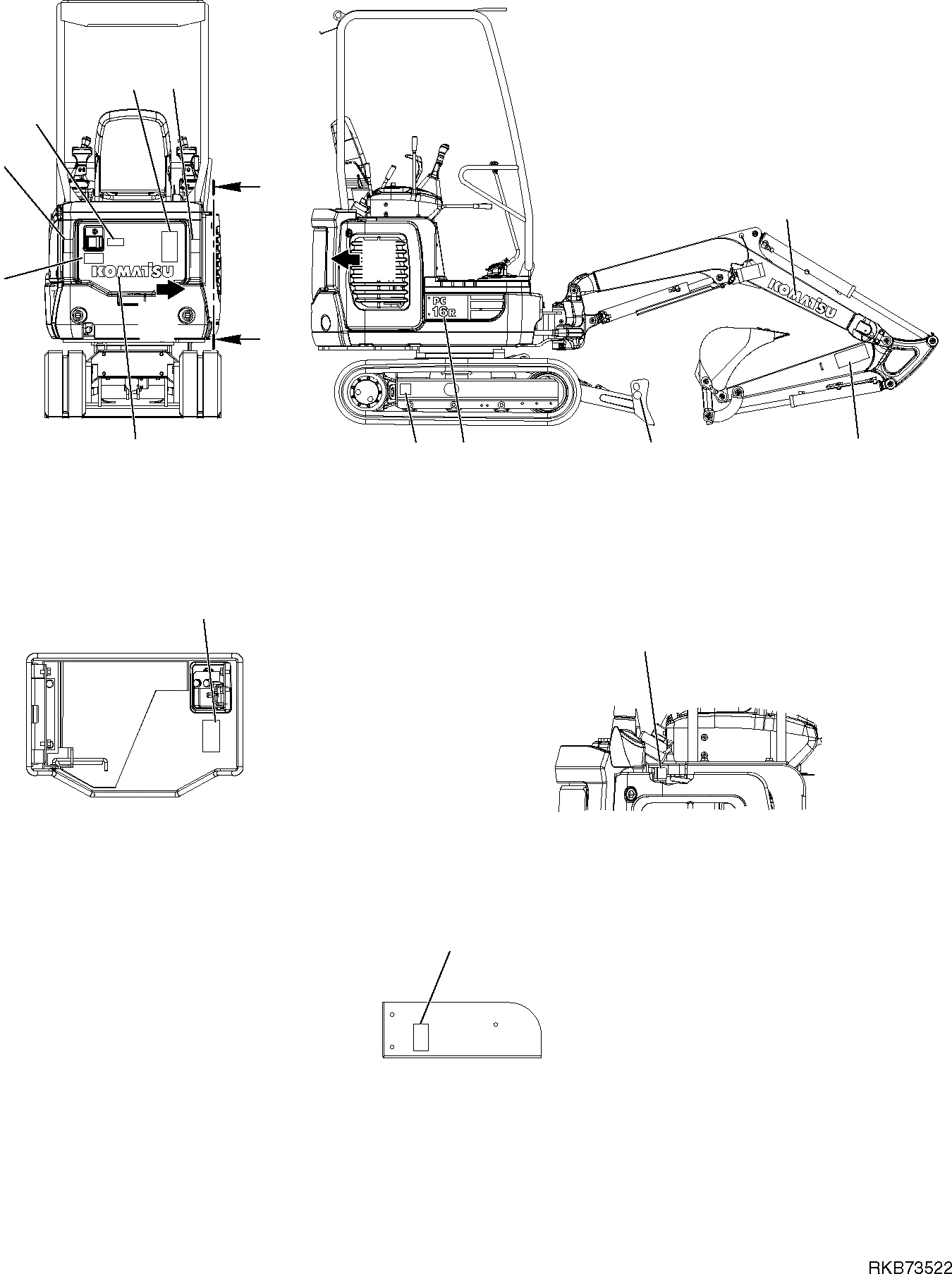 Схема запчастей Komatsu PC16R-3 - МАРКИРОВКА (КАБИНА) (/) МАРКИРОВКА