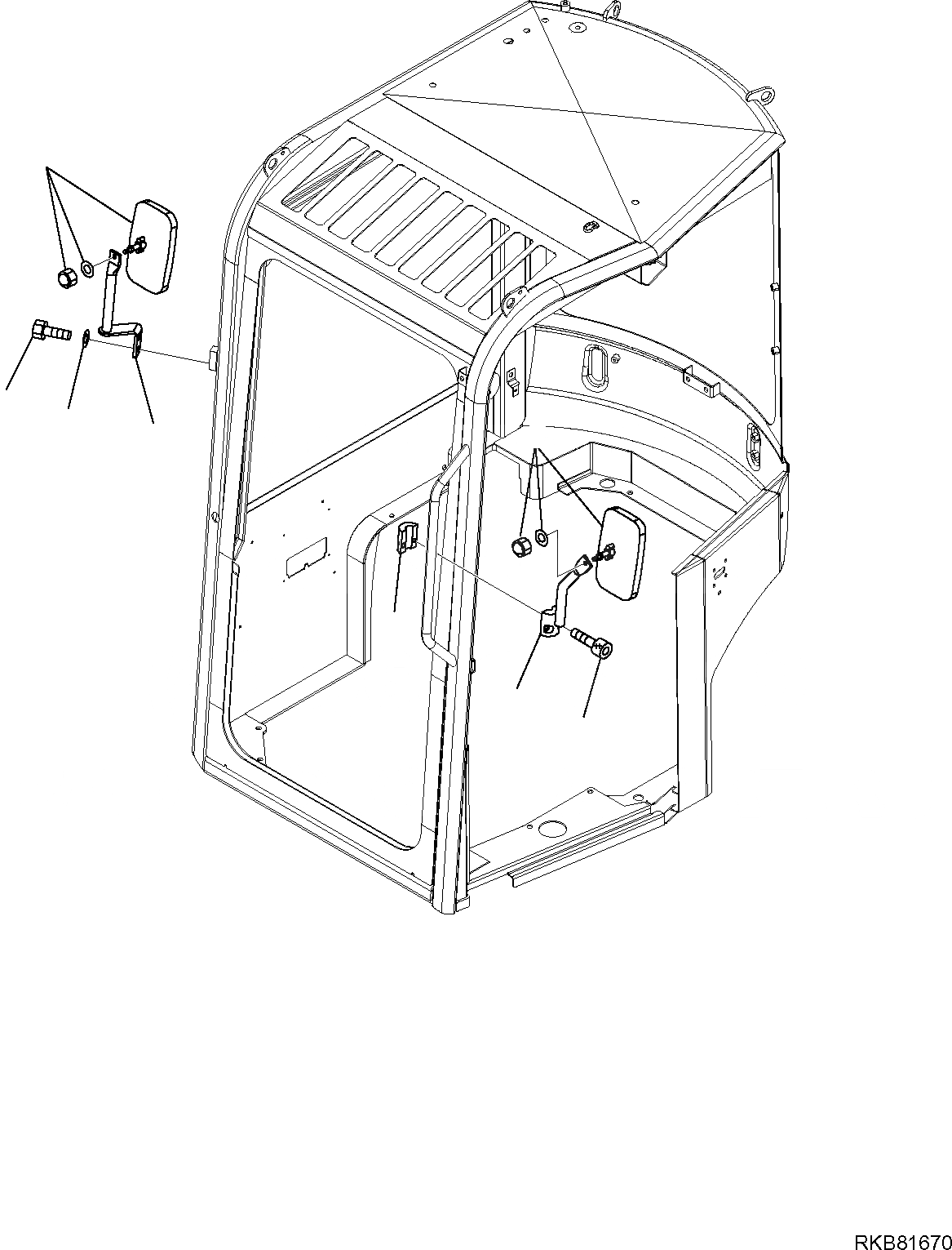 Схема запчастей Komatsu PC16R-3 HS - VIEW ЗЕРКАЛА(КАБИНА) ЧАСТИ КОРПУСА И КАБИНА