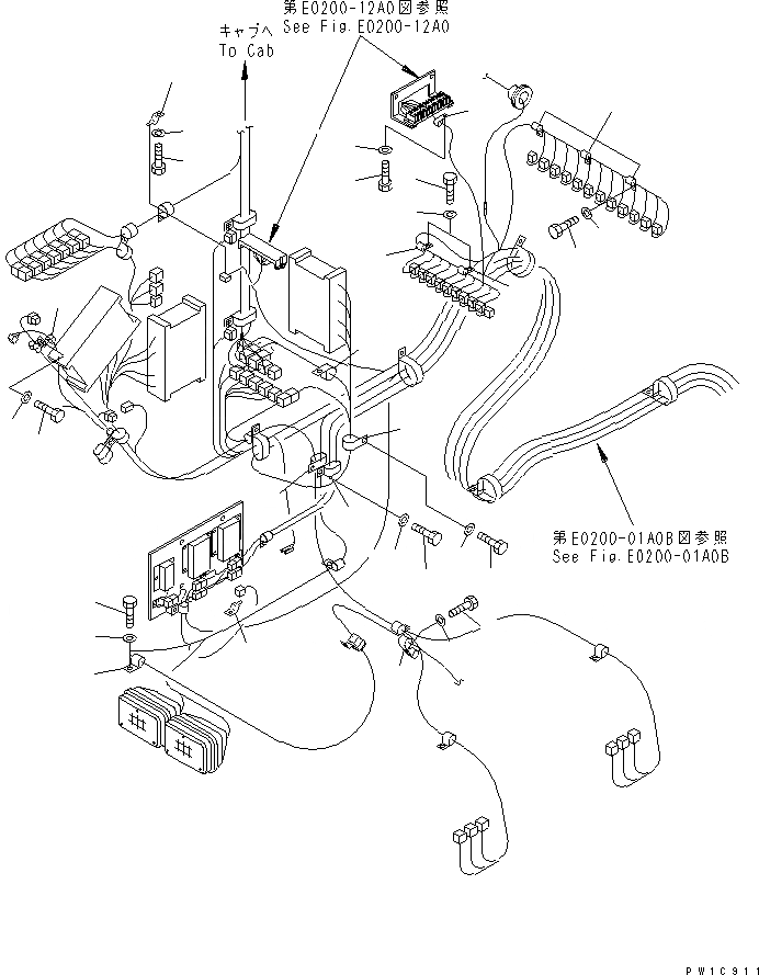 Схема запчастей Komatsu PC1800-6 - ЭЛЕКТРИКА (КРЕПЛЕНИЕ) (КАБИНА ОСНОВ.¤ ПРАВ.) (/)(№-999) ЭЛЕКТРИКА