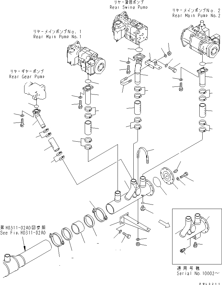 Схема запчастей Komatsu PC1800-6 - ВСАСЫВАЮЩАЯ ЛИНИЯ(ЗАДН. ДВИГАТЕЛЬ) ГИДРАВЛИКА