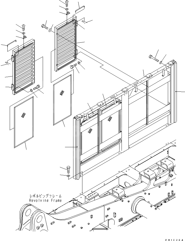 Схема запчастей Komatsu PC1800-6-M1 - ПРАВ. КРЫШКА(ЗАДН.)(№-) ЧАСТИ КОРПУСА