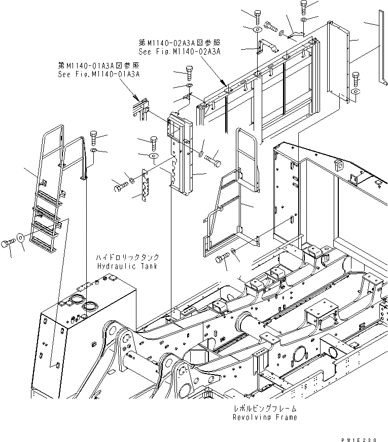 Схема запчастей Komatsu PC1800-6-M1 - ПРАВ. КРЫШКА(РАМА И ЛЕСТНИЦА) (ЗАДН.)(№-) ЧАСТИ КОРПУСА