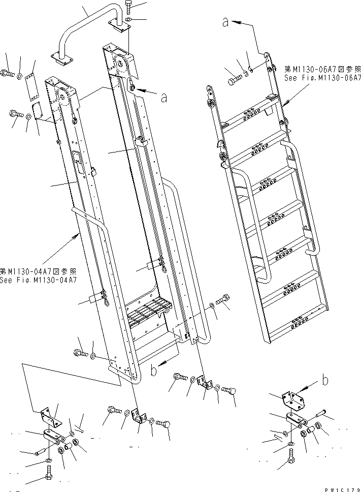 Схема запчастей Komatsu PC1800-6 - ЛЕВ. КРЫШКА(ЛЕСТНИЦА) (WIRE)(№-) ЧАСТИ КОРПУСА