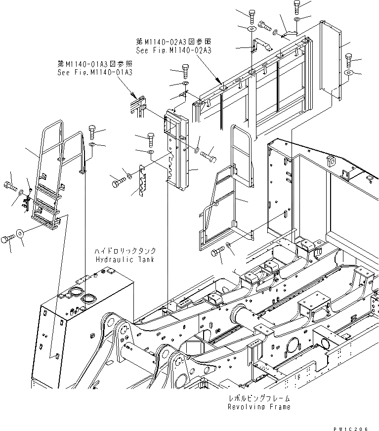 Схема запчастей Komatsu PC1800-6 - ПРАВ. КРЫШКА(РАМА И ЛЕСТНИЦА) (ЗАДН.)(№-) ЧАСТИ КОРПУСА