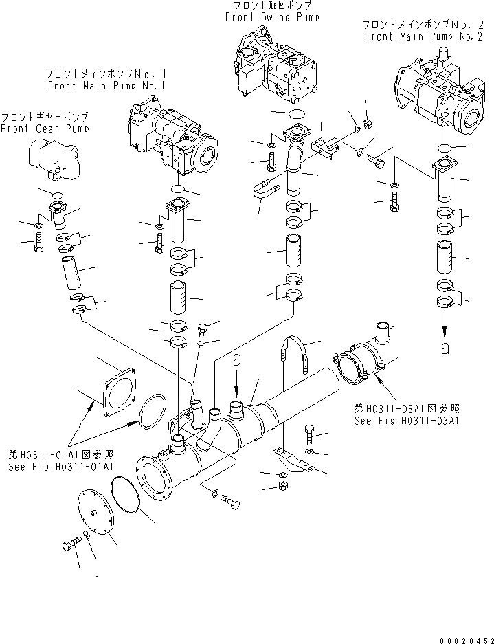 Схема запчастей Komatsu PC1800-6 - ВСАСЫВАЮЩАЯ ЛИНИЯ(ПЕРЕДН. ДВИГАТЕЛЬ)(№-) ГИДРАВЛИКА