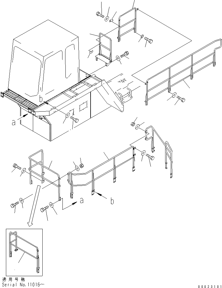 Схема запчастей Komatsu PC1800-6 - КАБИНА КРЕПЛЕНИЕ (HANDRAIL)(№-) КАБИНА ОПЕРАТОРА И СИСТЕМА УПРАВЛЕНИЯ