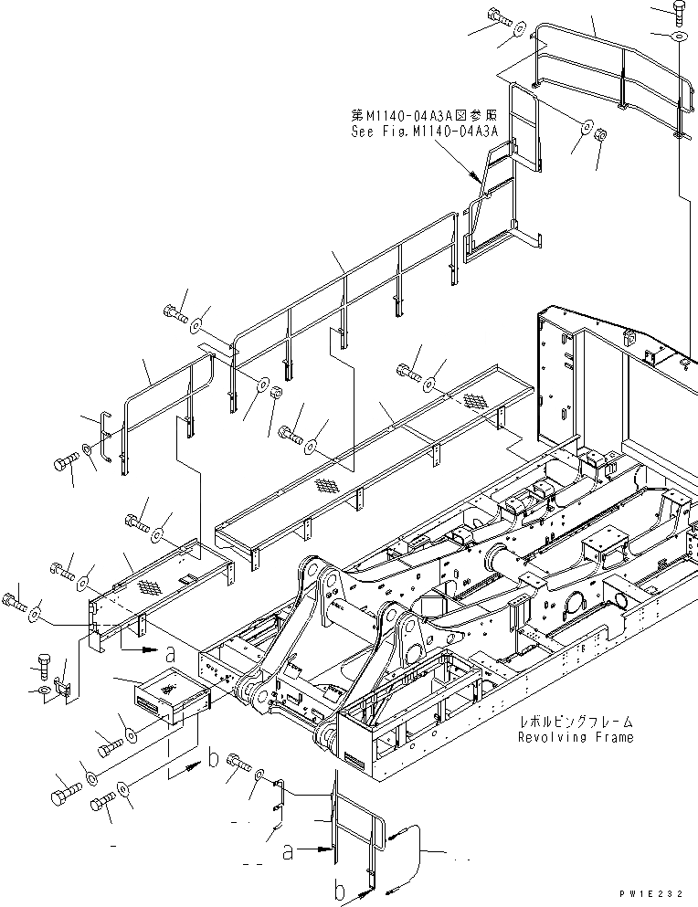 Схема запчастей Komatsu PC1800-6 - ПРАВ. КРЫШКА(БОКОВ. СТУПЕНЬКА) (ПЕРЕДН.)(№-) ЧАСТИ КОРПУСА