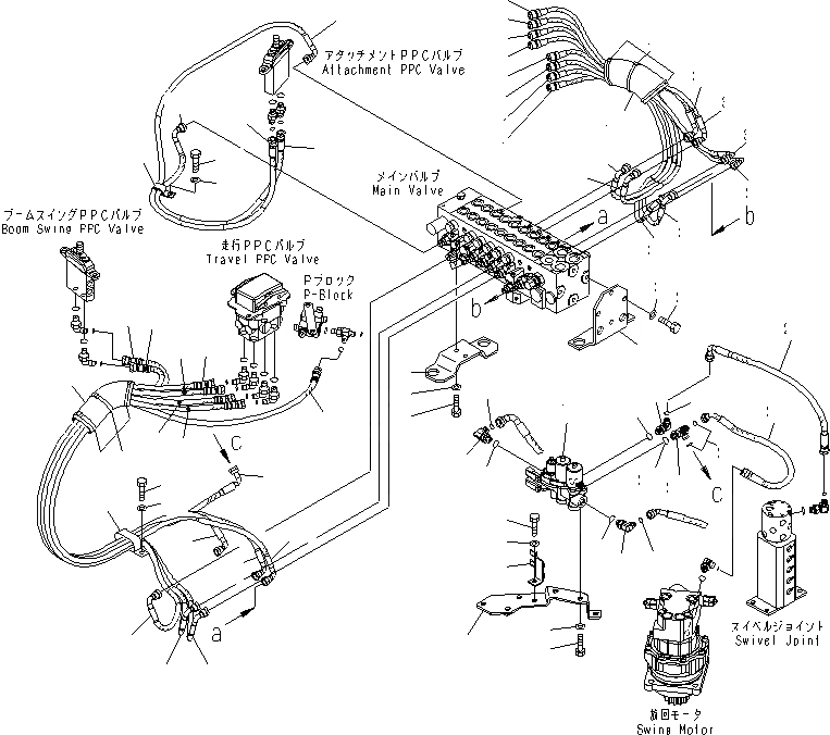 Схема запчастей Komatsu PC18MR-2 - ОСНОВН. КЛАПАН (КЛАПАН EPC И PPC ЛИНИЯ) (ФИКС. GAUGE) ( НАВЕСН.ОБОРУД) ГИДРАВЛИКА