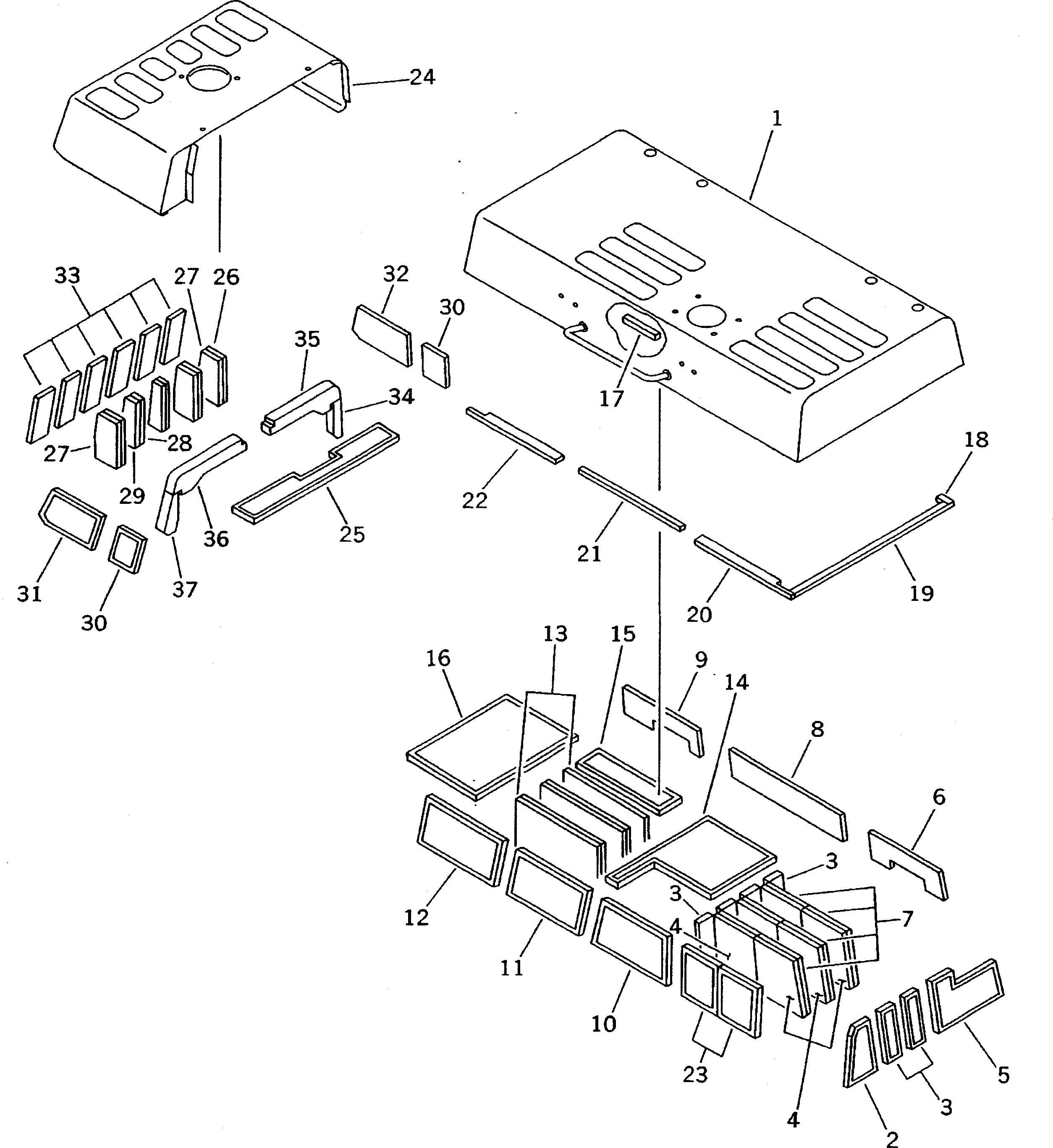 Схема запчастей Komatsu PC200-5T - КАПОТ (COVER) ЧАСТИ КОРПУСА