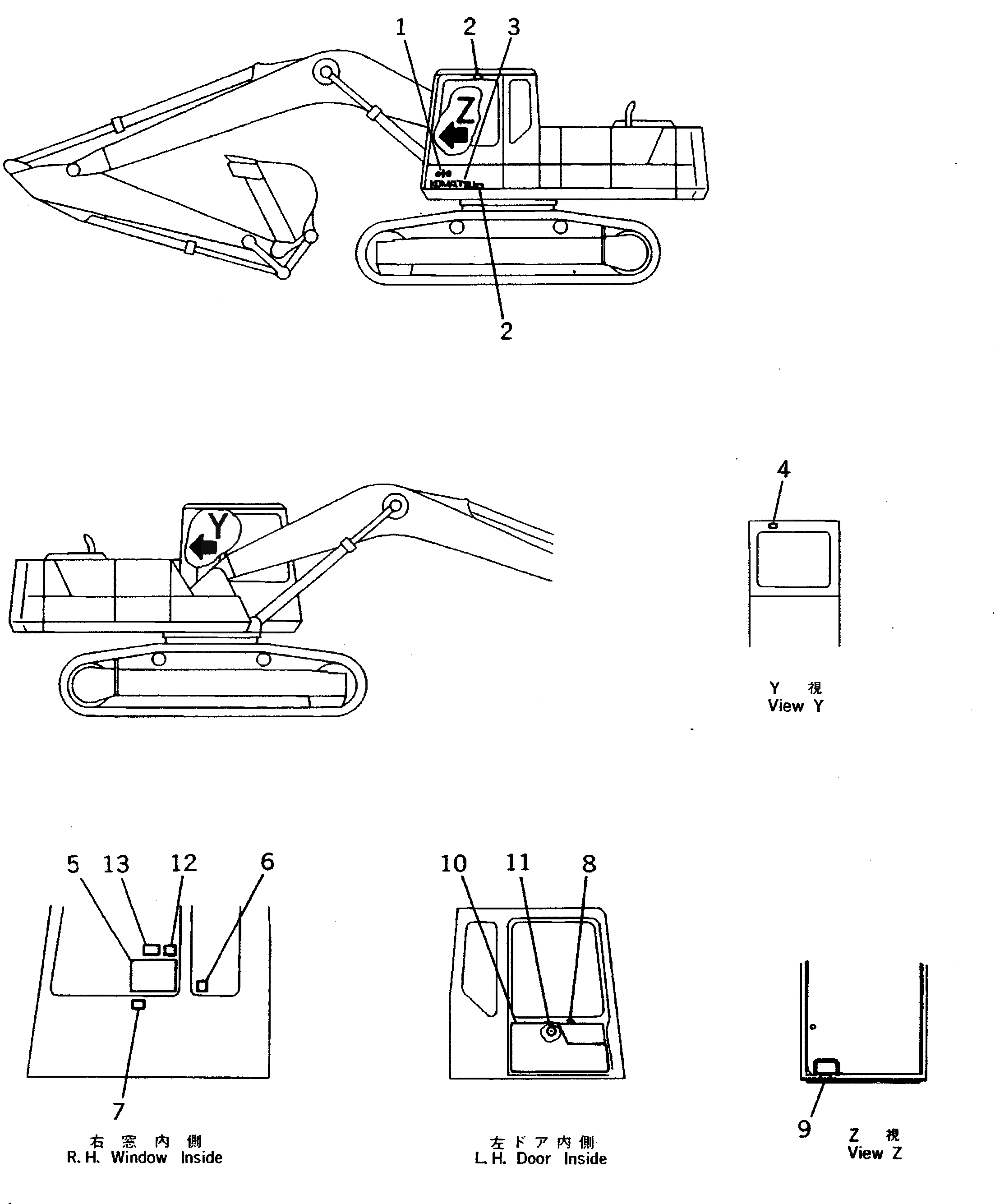 Схема запчастей Komatsu PC200-5T - МАРКИРОВКА (КАБИНА ) (АНГЛ.) (ДЛЯ K.D.C.) МАРКИРОВКА¤ ИНСТРУМЕНТ И РЕМКОМПЛЕКТЫ