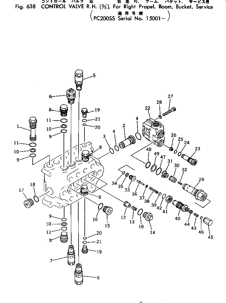 Схема запчастей Komatsu PC200-2 - УПРАВЛЯЮЩ. КЛАПАН ПРАВ.(/)(ДЛЯ R.T.¤СТРЕЛА¤КОВШ¤SERVICE)PCSS УПРАВЛ-Е РАБОЧИМ ОБОРУДОВАНИЕМ