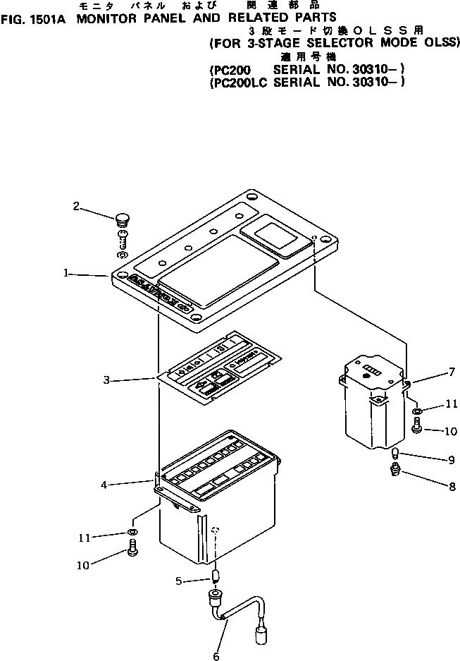 Схема запчастей Komatsu PC200-3 - ПАНЕЛЬ МОНИТОРА И КОМПОНЕНТЫ (С -STAGE SELECTOR MODE OLSS)(№-) КОМПОНЕНТЫ ДВИГАТЕЛЯ И ЭЛЕКТРИКА