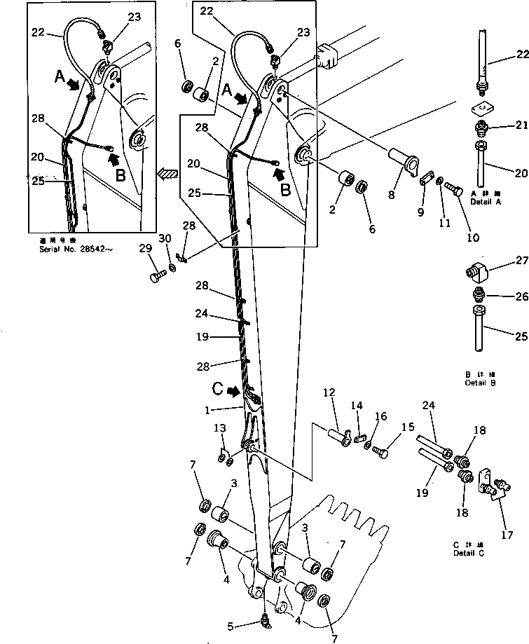 Схема запчастей Komatsu PC200-3 - РУКОЯТЬ (ДЛЯ FEET УДЛИНН. РУКОЯТЬ И СТРЕЛА) РАБОЧЕЕ ОБОРУДОВАНИЕ