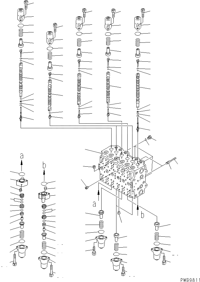 Схема запчастей Komatsu PC200-6Z - ОСНОВН. КЛАПАН (-АКТУАТОР) (/)(№9-) ОСНОВН. КОМПОНЕНТЫ И РЕМКОМПЛЕКТЫ