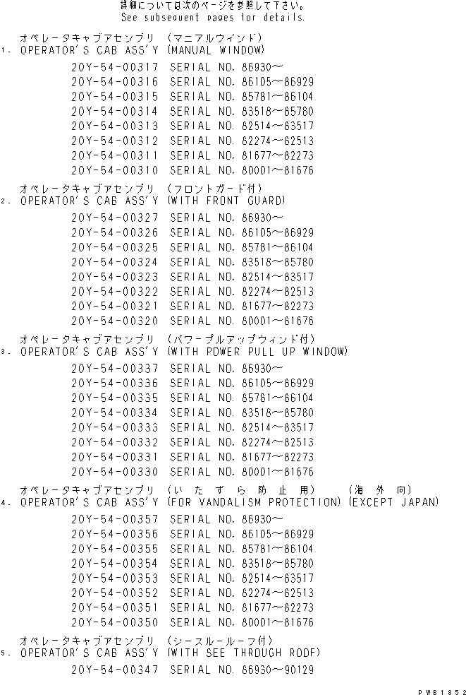Схема запчастей Komatsu PC200-6H - КАБИНА (ЗАПЧАСТИ ДЛЯ ОБСЛУЖ-Я)(№8-99) ОСНОВН. КОМПОНЕНТЫ И РЕМКОМПЛЕКТЫ