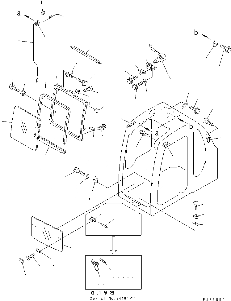 Схема запчастей Komatsu PC200-6 - КАБИНА (ПЕРЕДН. ОКНА)(№8-9998) ОСНОВН. КОМПОНЕНТЫ И РЕМКОМПЛЕКТЫ