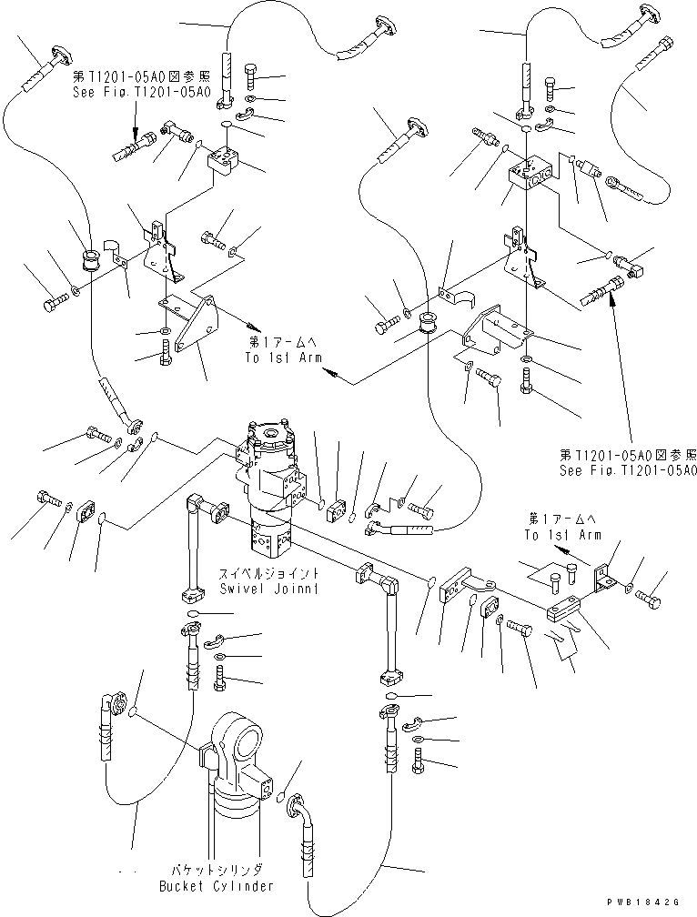 Схема запчастей Komatsu PC200-6 - ROTATION РУКОЯТЬ (.9M) (ТРУБЫ) РАБОЧЕЕ ОБОРУДОВАНИЕ