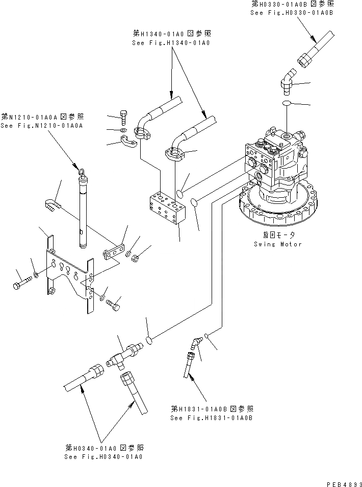 Схема запчастей Komatsu PC200-6 - МОТОР ПОВОРОТА (СОЕДИНИТЕЛЬН. ЧАСТИ)(№9-) ПОВОРОТН. КРУГ И КОМПОНЕНТЫ