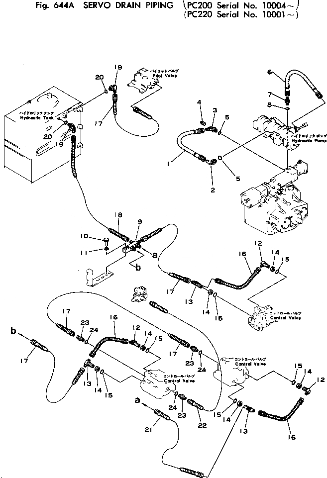 Схема запчастей Komatsu PC200-1 - SERVO ДРЕНАЖН. ТРУБЫ(№-) УПРАВЛ-Е РАБОЧИМ ОБОРУДОВАНИЕМ