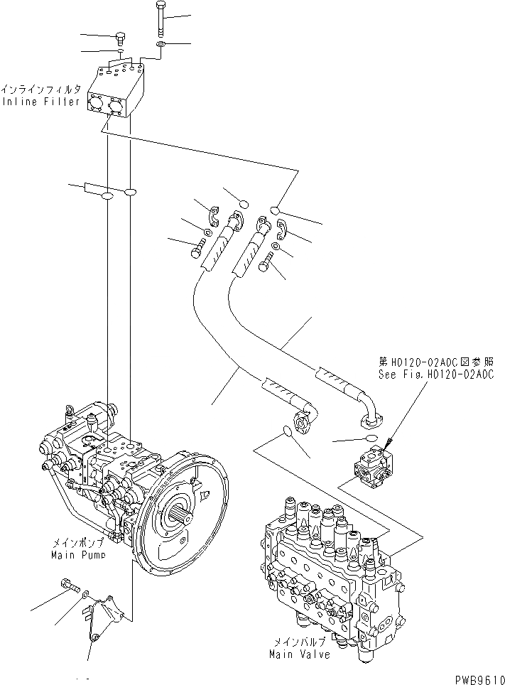 Схема запчастей Komatsu PC200-6H - ЛИНИЯ ПОДАЧИ (ПРОПУСКН. КЛАПАН)(№9-) ГИДРАВЛИКА