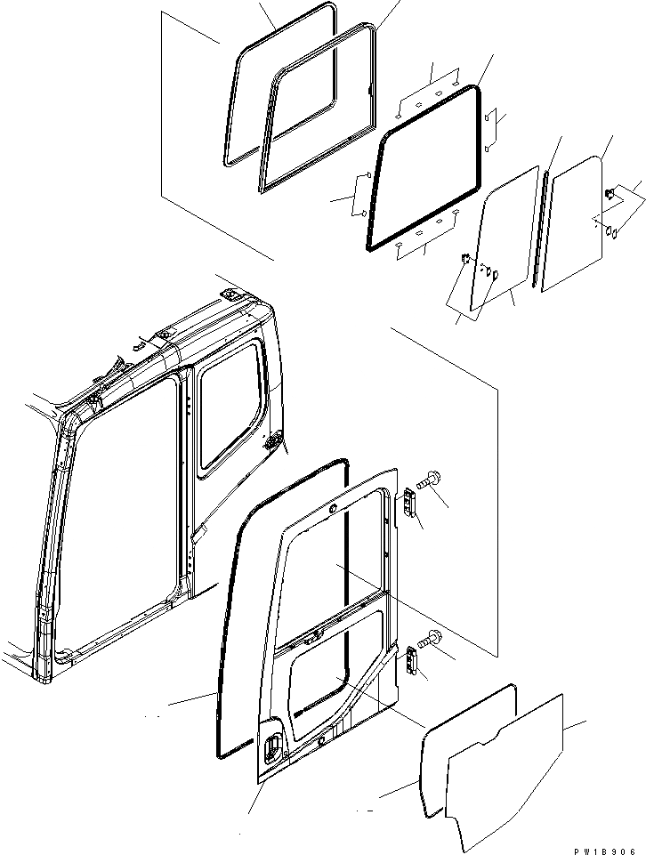 Схема запчастей Komatsu PC200-7 - КАБИНА (ДВЕРЬ)(№-) КАБИНА ОПЕРАТОРА И СИСТЕМА УПРАВЛЕНИЯ