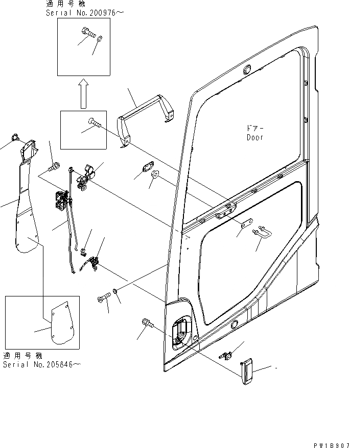 Схема запчастей Komatsu PC200-7 - КАБИНА (ЗАМОК ДВЕРИ)(№-) КАБИНА ОПЕРАТОРА И СИСТЕМА УПРАВЛЕНИЯ