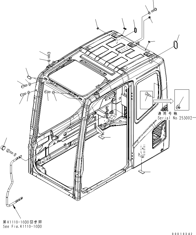 Схема запчастей Komatsu PC200-7 - ОСНОВН. КОНСТРУКЦИЯ (КАБИНА) (ЗАГЛУШКА БОЛТ)(№-) КАБИНА ОПЕРАТОРА И СИСТЕМА УПРАВЛЕНИЯ